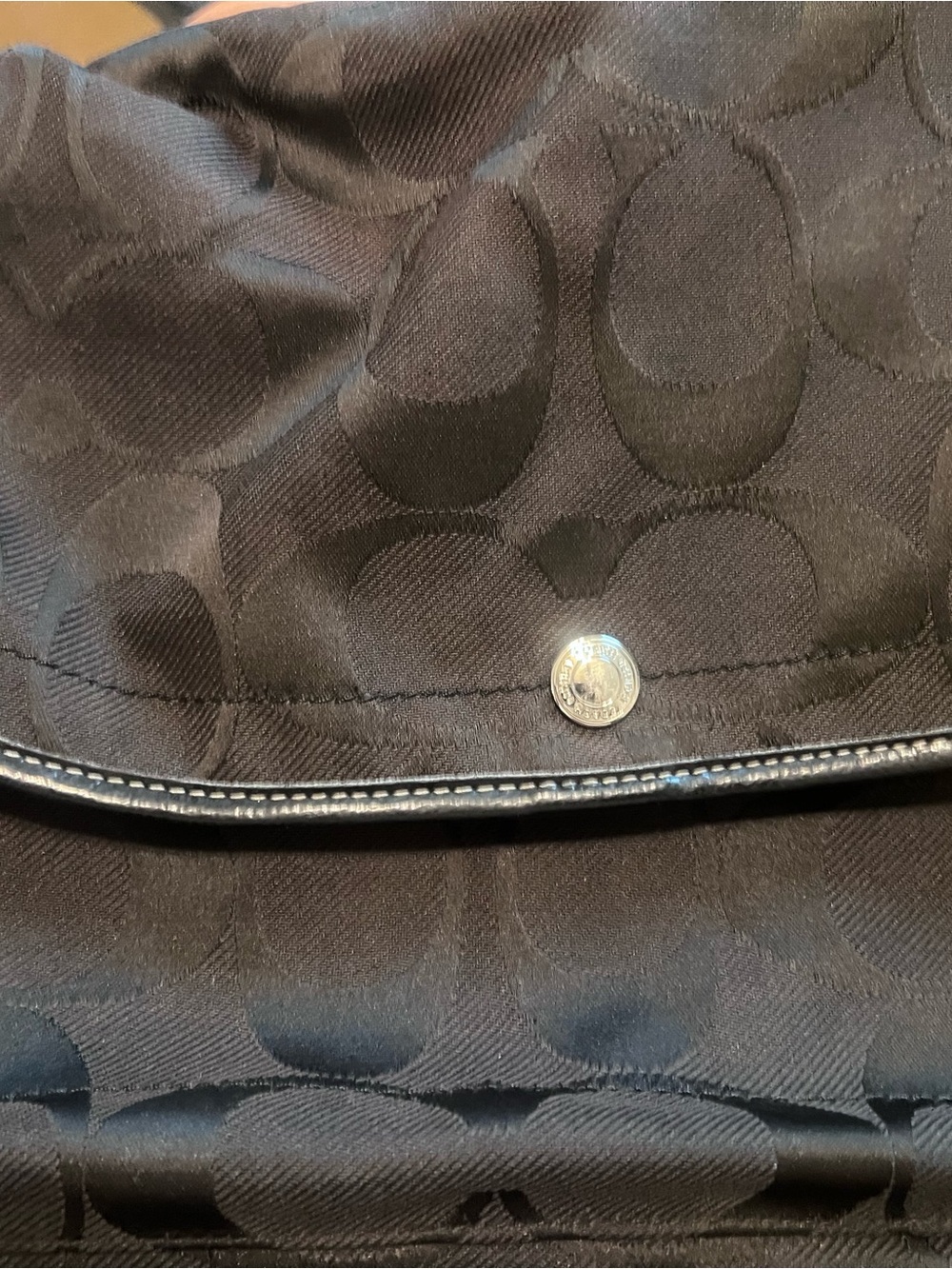 Coach Black Signature Nylon Fold-Over Shoulder Bag with Logo Snap